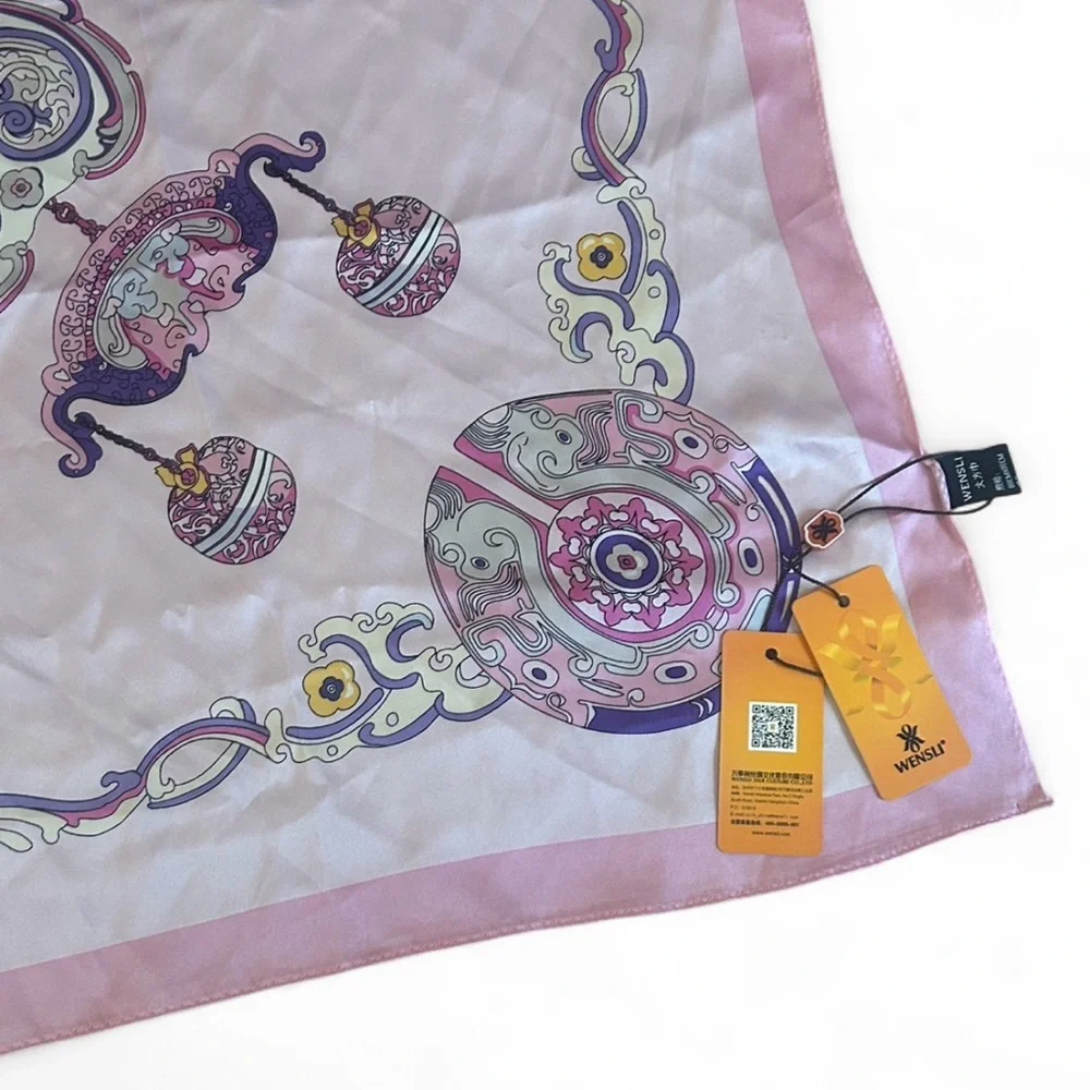 Wensli Silk Scarf NWT Pink Purple Fairy Print Square 34.5” Double-Sided NEW